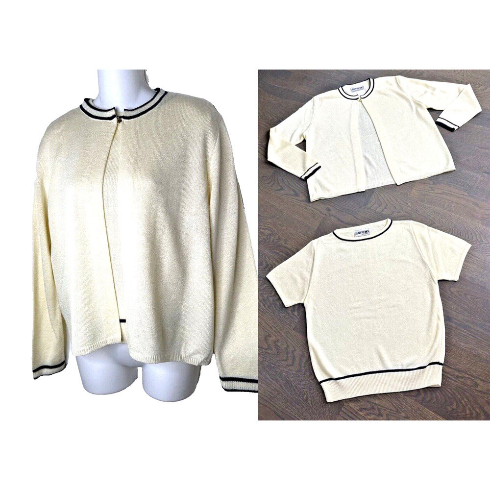 San Remo 2Pc Sweater Set Cardigan‎ Lady Vintage Retro Preppy Santana Knit sz S M